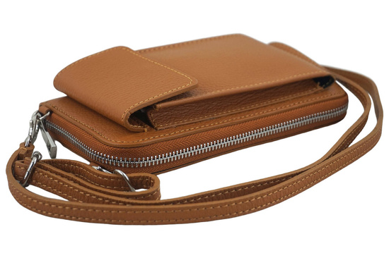 Portfel / etui na telefon ze skóry naturalnej - Brązowy jasny