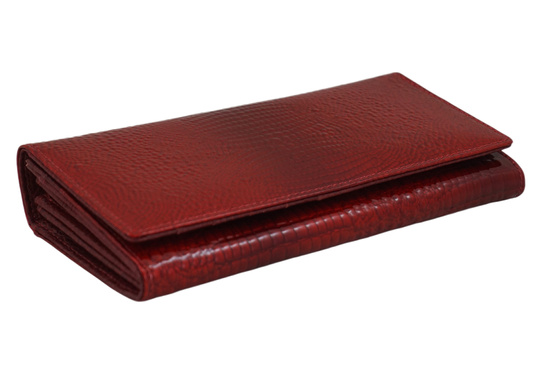 Klasyczny skórzany portfel damski CROCO - Czerwony 