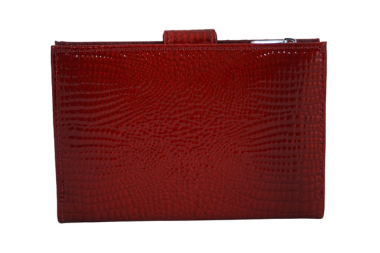 Portfel skórzany damski lakierowany na zatrzask - Czerwony