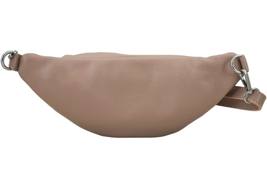 Funkcjonalna skórzana saszetka nerka - Różowa pudrowa 