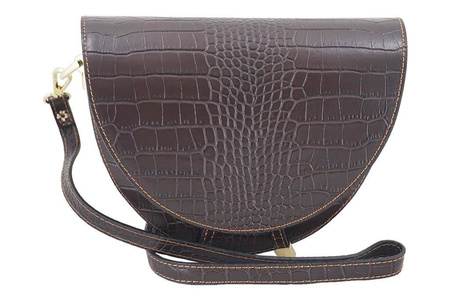 Wizytowa torebka listonoszka - CROCO - Brązowa ciemna