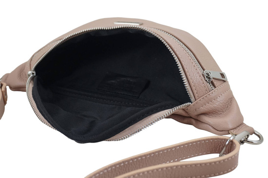 Funkcjonalna skórzana saszetka nerka - Różowa pudrowa 