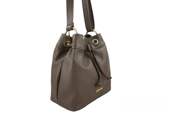 Torebka skórzana / mini worek - Beżowa ciemna 