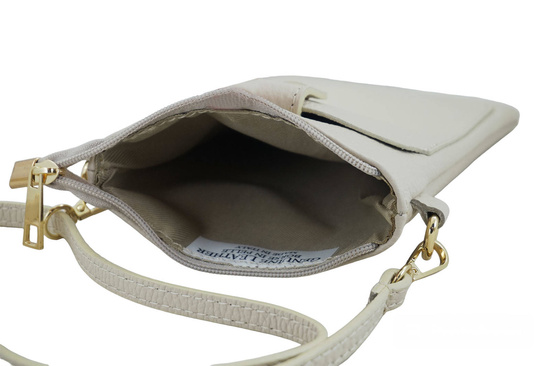 Torebka skórzana / etui na telefon - Beżowe jasne 