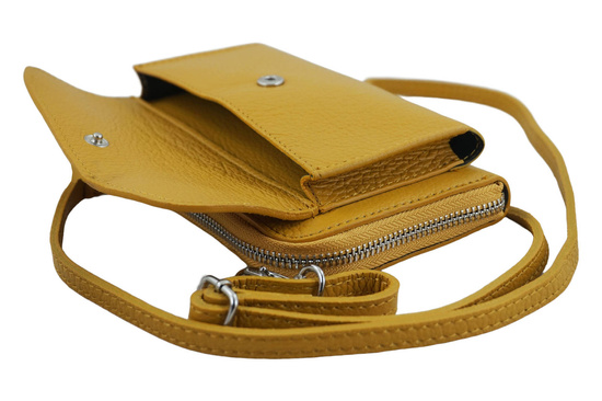 Portfel z etui na telefon ze skóry licowej - Żółty ciemny