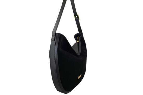 Duża torebka zamszowa na ramię - Czarna 