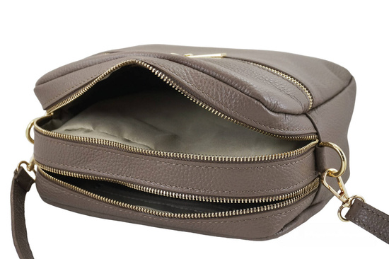 Pojemna torebka skórzana dwukomorowa - Beżowa ciemna 