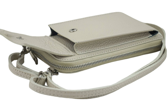 Portfel / etui na telefon ze skóry naturalnej - Beżowy jasny