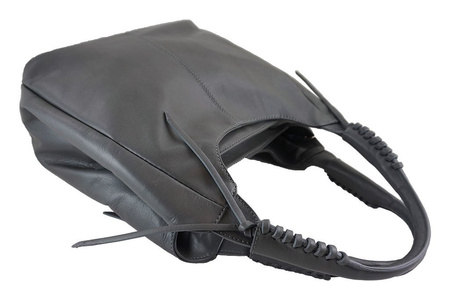 Worek skórzany damski z ozdobnymi uchwytami - Granatowy