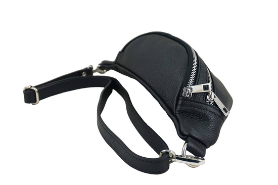 Funkcjonalna skórzana saszetka nerka - Czarna 