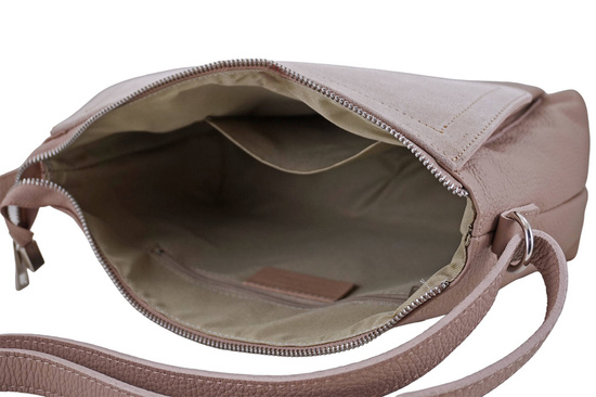 Torebka skórzana z zamszową klapką - Różowa pudrowa 