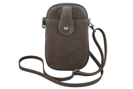 Etui na telefon ze skóry zamszowej - Beżowe ciemne 