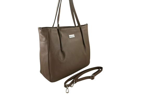 Shopperka damska skórzana Barberinis - Beżowa ciemna