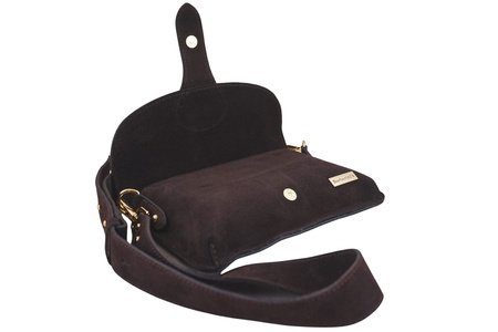 Zamszowa listonoszka na szerokim pasku - Brązowa ciemna