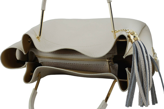 Torebka kuferek skórzana damska - Beżowa jasna