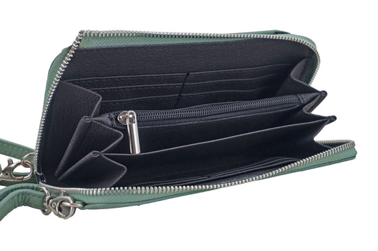 Portfel / etui na telefon ze skóry naturalnej - Zielony 