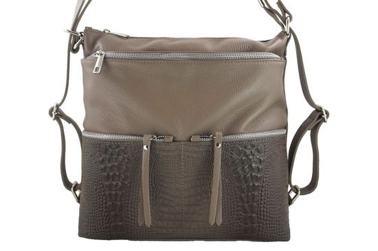 Torebka skórzana damska worek/plecak A4 - Beżowa ciemna 