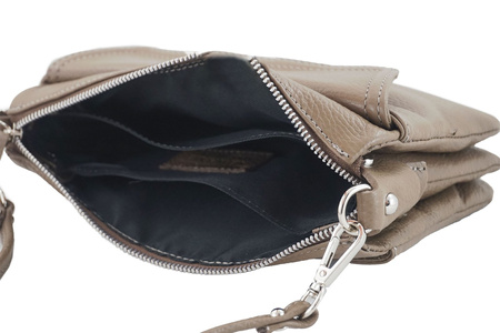 Torebka listonoszka skórzana - trzykomorowa - Szara ciemna