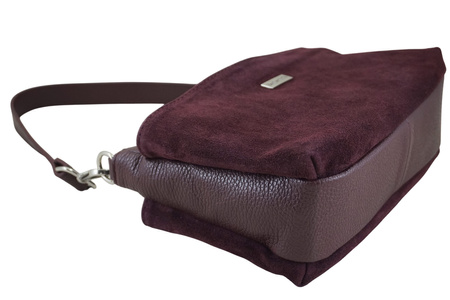 Pojemna torebka listonoszka ze skóry i zamszu - Bordowa 