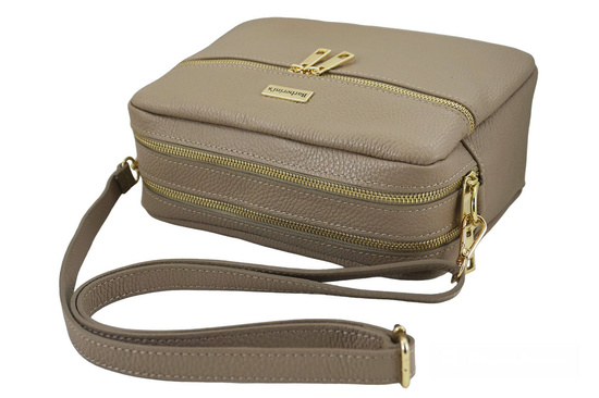 Pojemna torebka skórzana dwukomorowa - Beżowa 