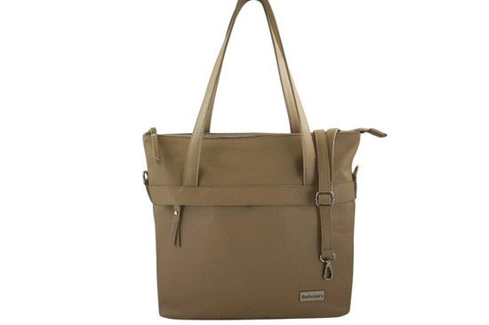 Torebka skórzana shopper na ramię - Beżowa 