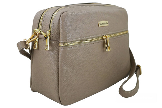 Pojemna torebka skórzana dwukomorowa - Beżowa 