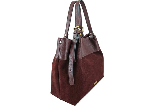 Elegancka torebka damska z naturalnego zamszu - Bordowa 