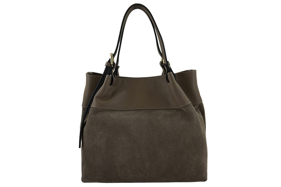 Elegancka torebka damska z naturalnego zamszu - Beżowa ciemna 