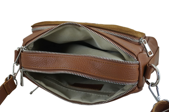 Codzienna torebka ze skóry naturalnej z zamszem - Brązowa jasna 