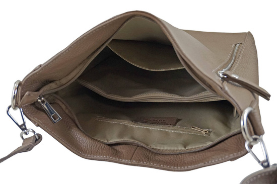 Praktyczna skórzana torebka na ramię - Beżowa ciemna 