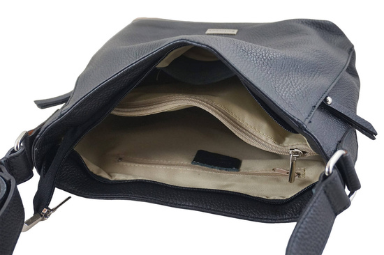 Praktyczna torebka skórzana z kieszeniami - Czarna 