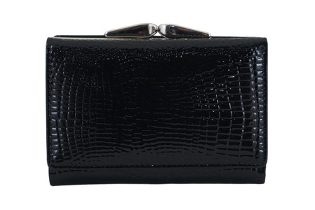 Czarny lakierowany portfel skórzany damski 