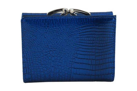 Mały portfel damski lakierowany - CROCO - Granatowy