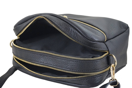 Pojemna torebka skórzana dwukomorowa - Czarna 