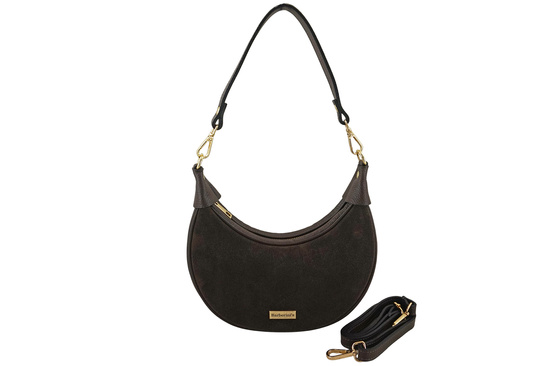 Subtelna mini torebka z miękkim zamszem i złotymi detalami -Brązowa ciemna 