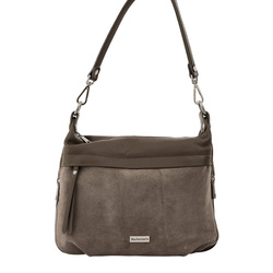 Skórzana torebka z zamszowym akcentem - Beżowa ciemna