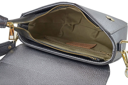 Torebka listonoszka skórzana metalizowana - Złota ciemna