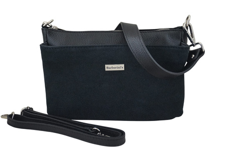 Pojemna torebka listonoszka ze skóry i zamszu - Czarna