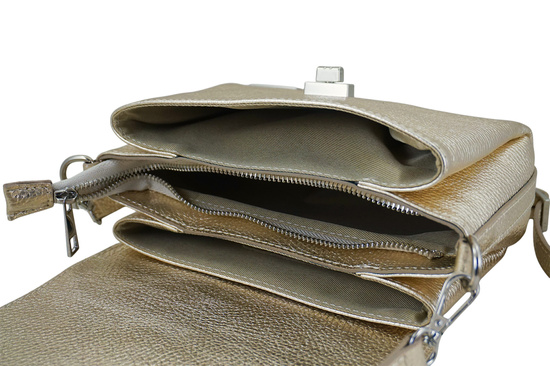 Skórzana torebka damska metalizowana - Złota 