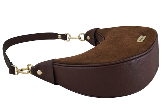 Subtelna mini torebka z miękkim zamszem i złotymi detalami - Brązowa 