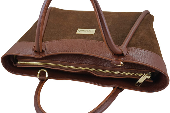 Elegancka torebka ze skóry zamszowej - Brązowa 