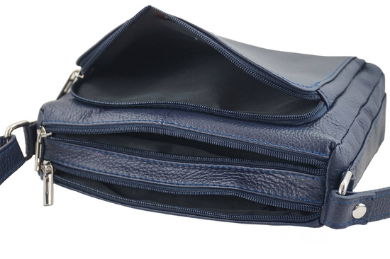 Listonoszka skórzana z kieszeniami - Granatowa 