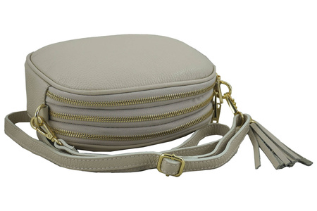 Torebka skórzana z ozdobnym frędzlem - Beżowa jasna