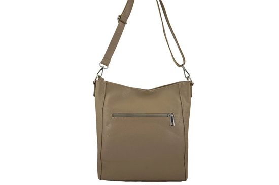 Praktyczna skórzana torebka na ramię - Beżowa 