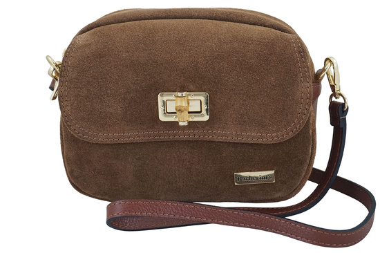 Mała zamszowa listonoszka ze złotym zapięciem - Brązowa