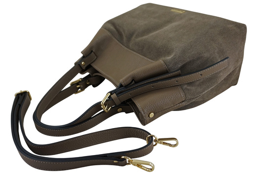 Elegancka torebka damska z naturalnego zamszu - Beżowa ciemna 