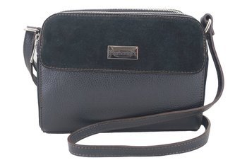 Torebka skórzana crossbody zamszowa - Czarna 