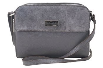 Torebka skórzana crossbody zamszowa - Szara ciemna