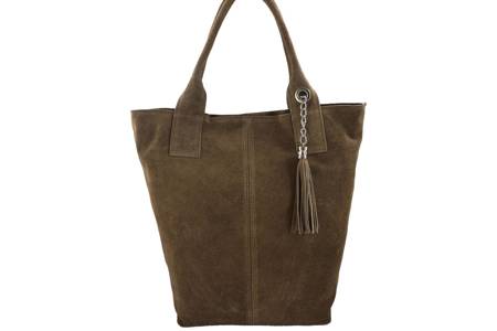 Shopper bag - torebka damska zamszowa - Czarna 