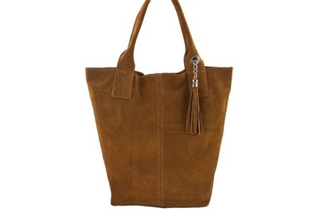 Shopper bag - torebka damska zamszowa - Czarna 